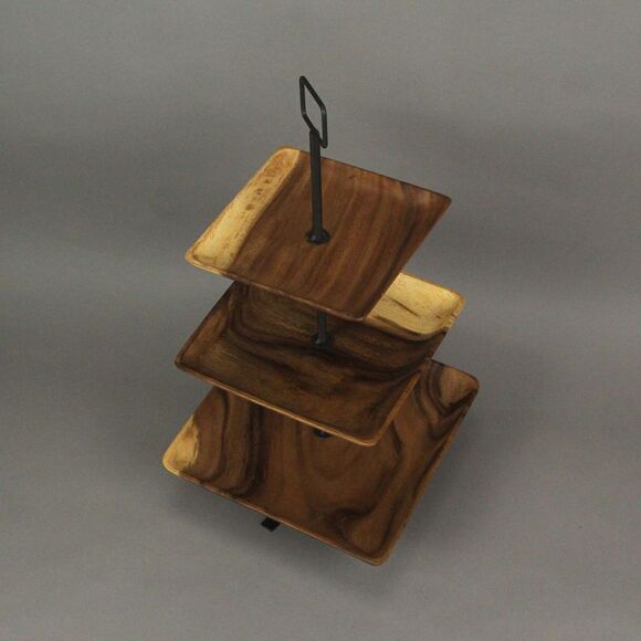 Polished Wood 3 Tier Square Shaped Serving Tray - Picture 5 of 5